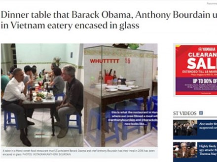 Hình ảnh bàn ông Obama ăn bún chả lồng kính lên báo nước ngoài 